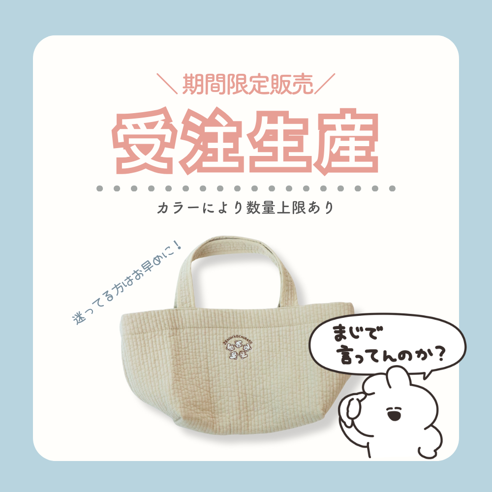 ★9月19日(金)午前11時～販売開始！【受注生産】口の悪いうさちゃんコラボヌビバッグ